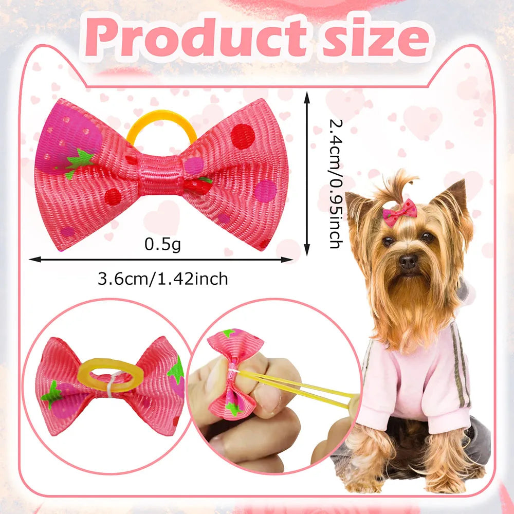 30PCS Dog Bow With Rubber Band Dog Hair Accessories Handmade Movable