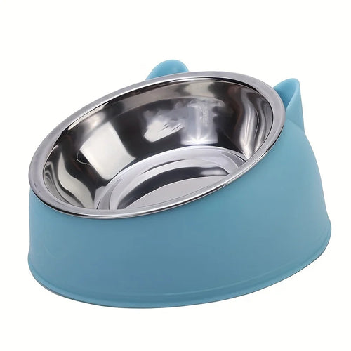 2 In 1 Stainless Steel Cat Bowl With Holder - Cute Ear Design Inclined