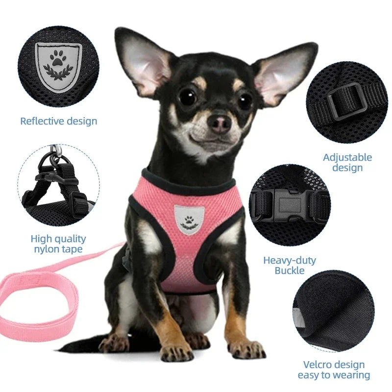 Summer Cat Dog Harness Lead Leash Adjustable Vest Polyester Mesh