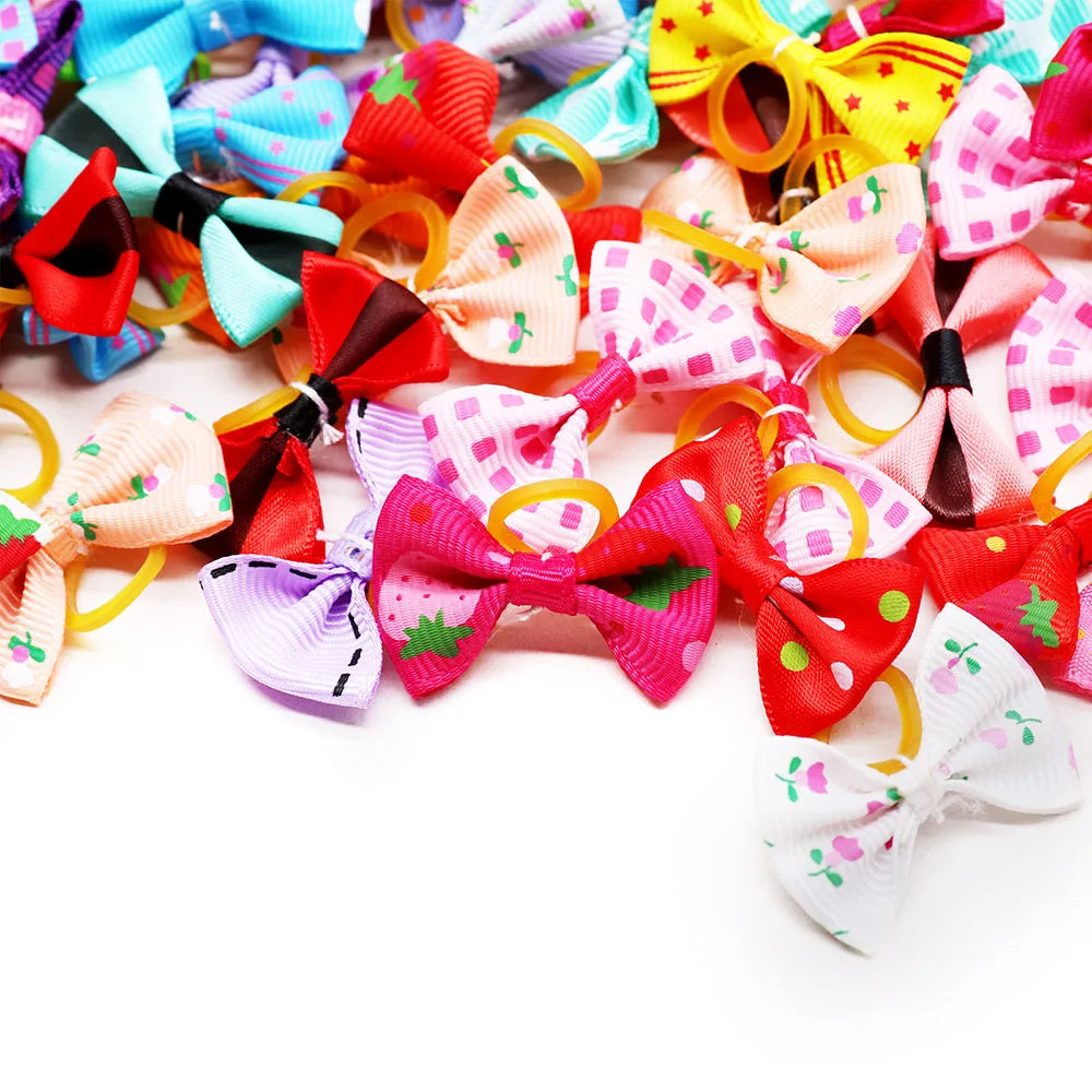 30PCS Dog Bow With Rubber Band Dog Hair Accessories Handmade Movable