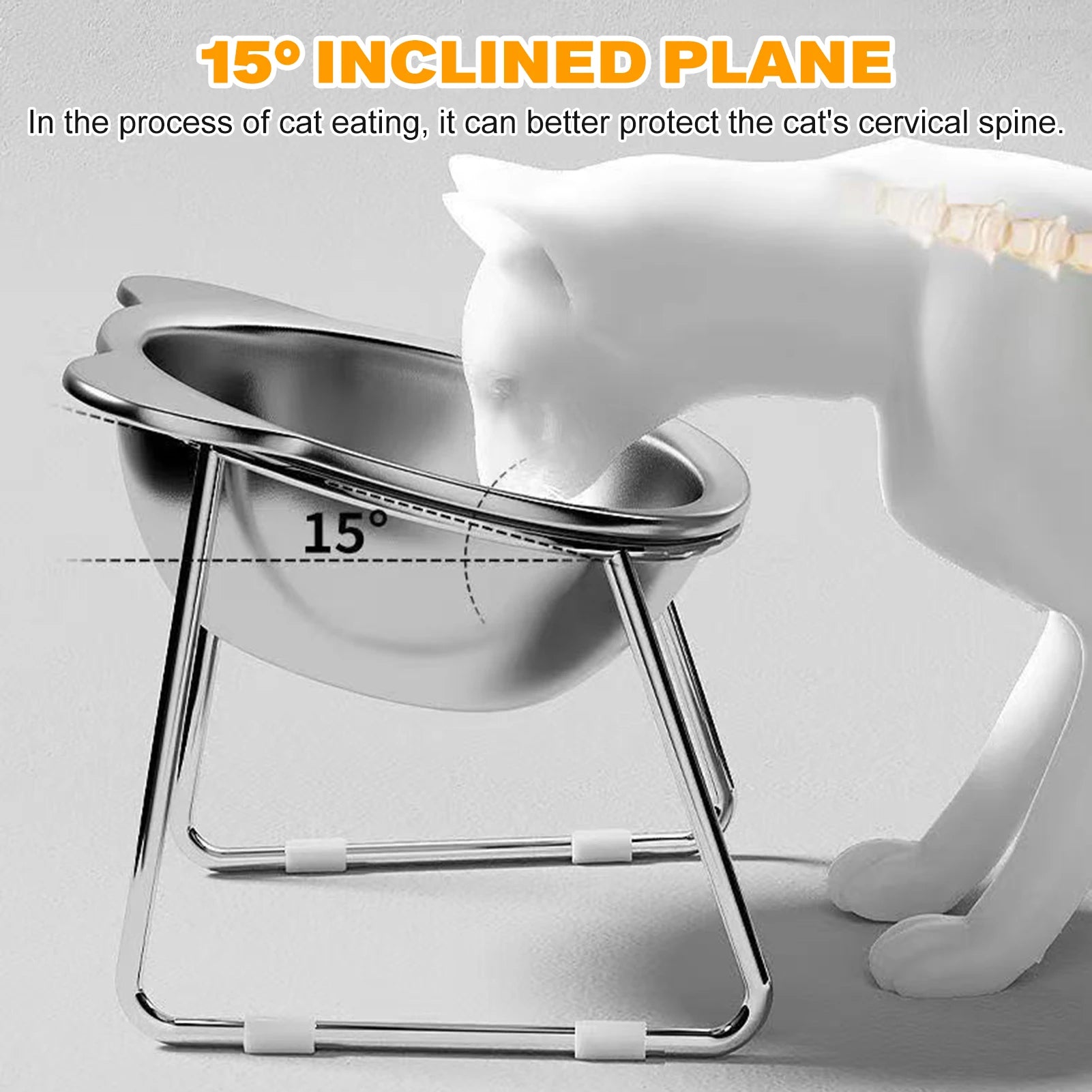 Stainless Steel Pet Bowl Slanted Anti Cervical Spondylosis for Cats