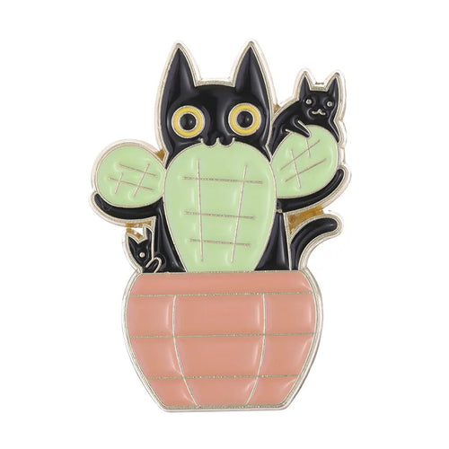 Cartoon Black Cats Plant Potted Enamel Pins Cute Flower Grass Kitten