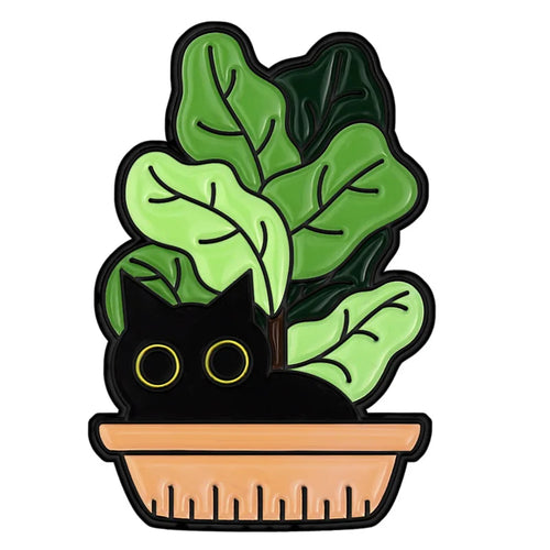 Cartoon Black Cats Plant Potted Enamel Pins Cute Flower Grass Kitten