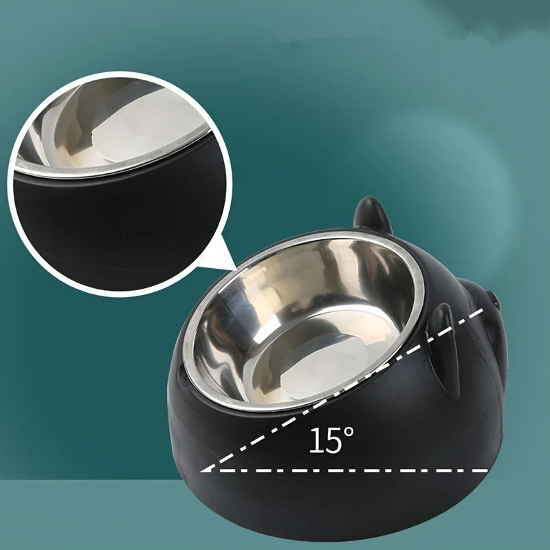 2 In 1 Stainless Steel Cat Bowl With Holder - Cute Ear Design Inclined