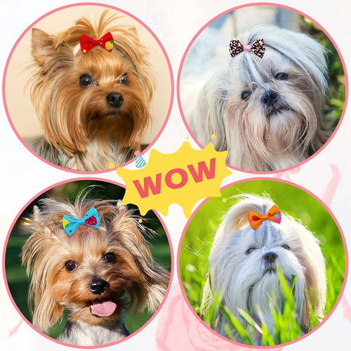 30PCS Dog Bow With Rubber Band Dog Hair Accessories Handmade Movable