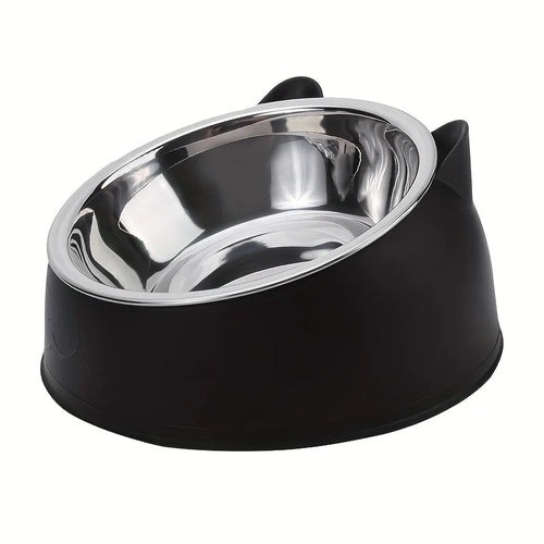 2 In 1 Stainless Steel Cat Bowl With Holder - Cute Ear Design Inclined