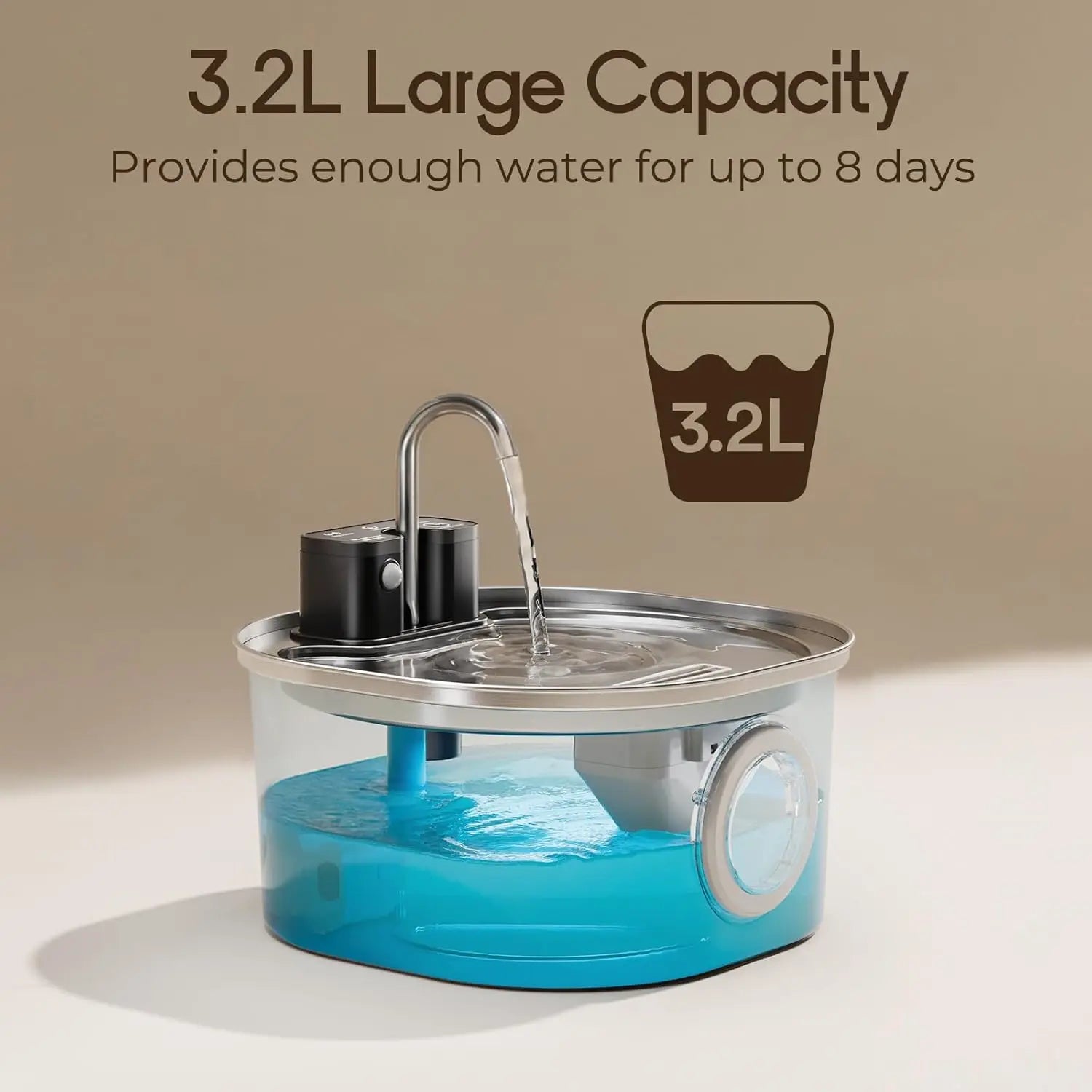 3L Stainless Steel Wireless Recharging Sensor Cat Water Fountain Auto