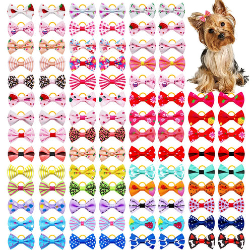 30PCS Dog Bow With Rubber Band Dog Hair Accessories Handmade Movable