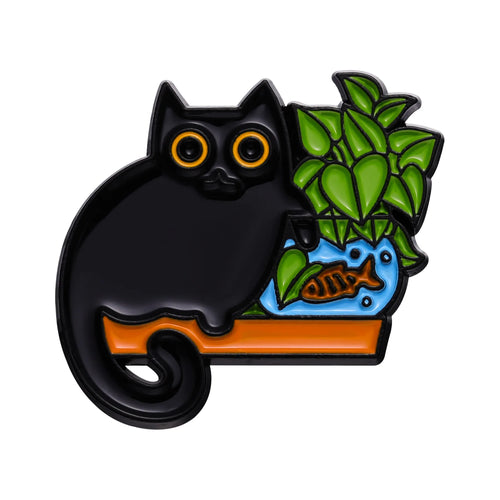 Cartoon Black Cats Plant Potted Enamel Pins Cute Flower Grass Kitten