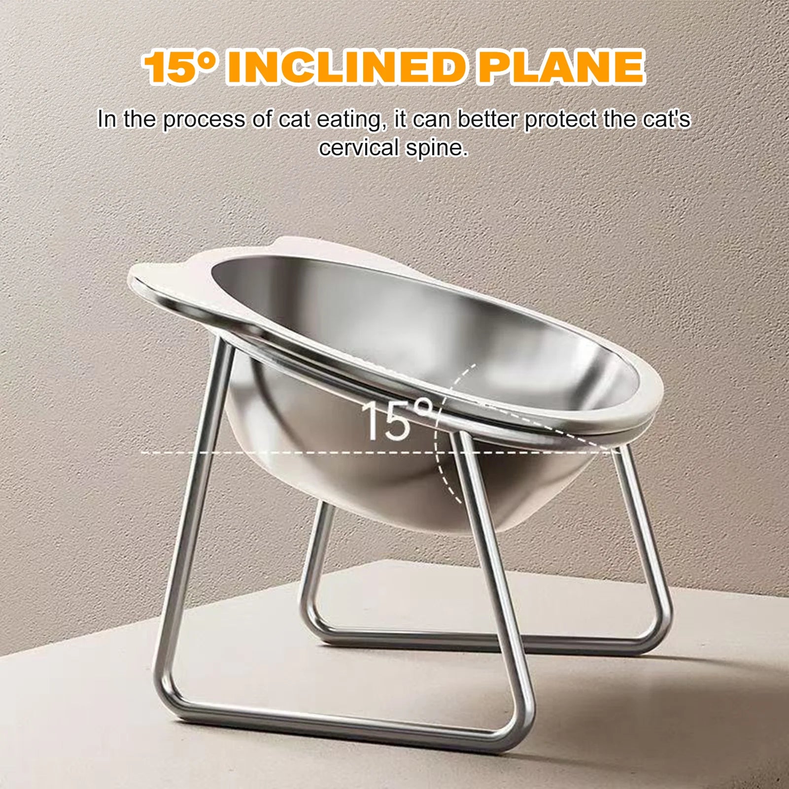 Stainless Steel Pet Bowl Slanted Anti Cervical Spondylosis for Cats