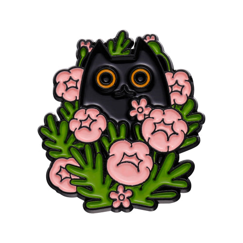 Cartoon Black Cats Plant Potted Enamel Pins Cute Flower Grass Kitten