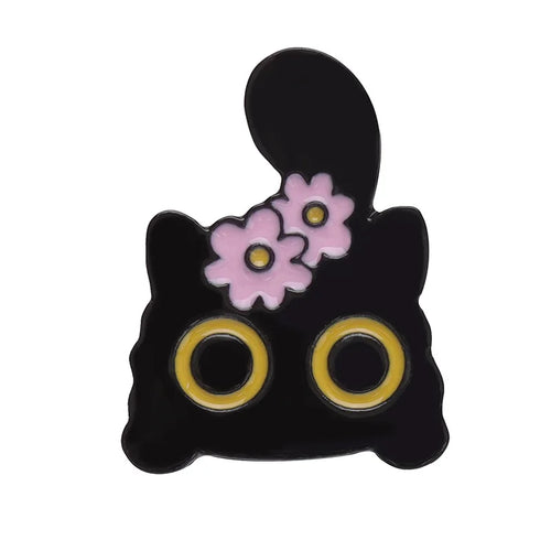 Cartoon Black Cats Plant Potted Enamel Pins Cute Flower Grass Kitten