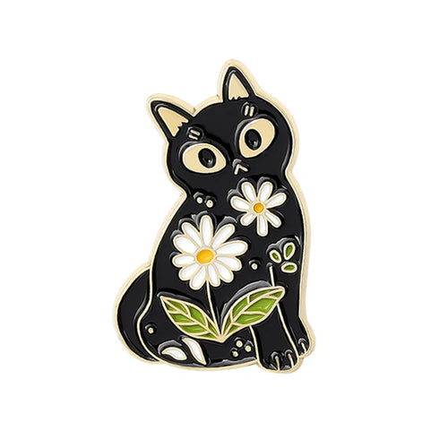 Cartoon Black Cats Plant Potted Enamel Pins Cute Flower Grass Kitten