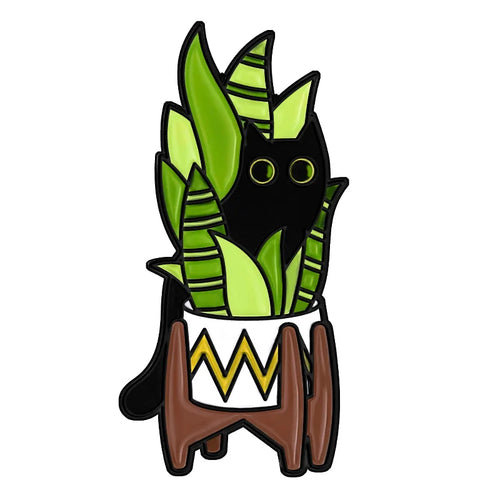 Cartoon Black Cats Plant Potted Enamel Pins Cute Flower Grass Kitten