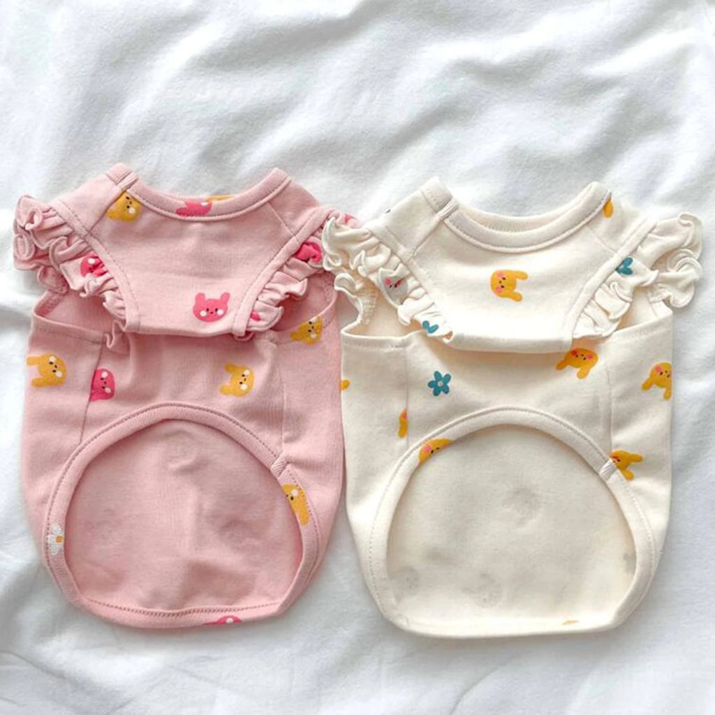 Two Legs Pet Shirt Small Breed Puppy Kitten Fall Rabbits Flowers Bear