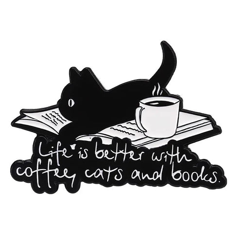 Cartoon Black Cats Plant Potted Enamel Pins Cute Flower Grass Kitten