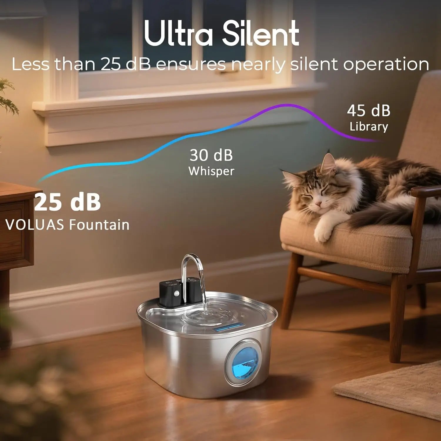 3L Stainless Steel Wireless Recharging Sensor Cat Water Fountain Auto